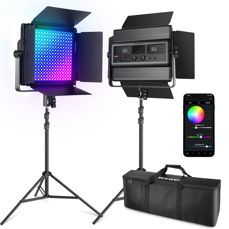 NEEWER 2 Pack RGB1200 LED Video Light Kit