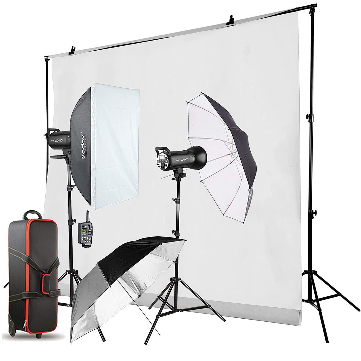 Godox 400 Studio 2 flashes kit with background system