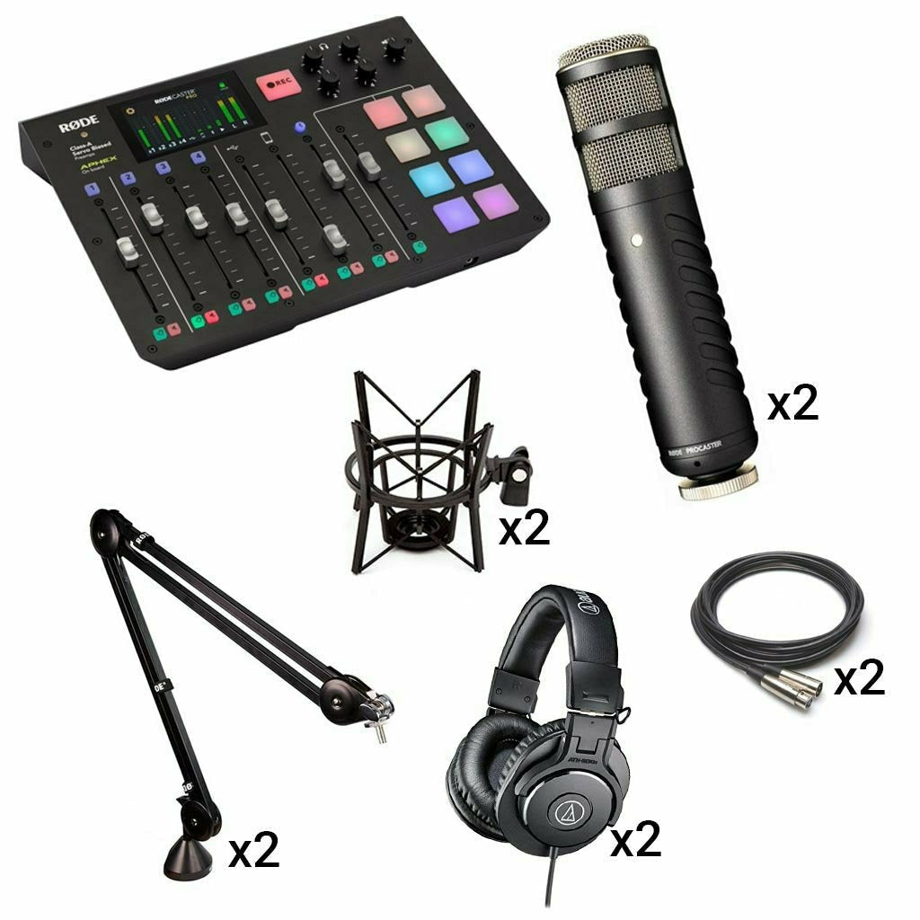 Rode RODECaster Pro II Two Person PRO Podcast Studio Kit with ProCaster  Microphones & Broadcast Arms