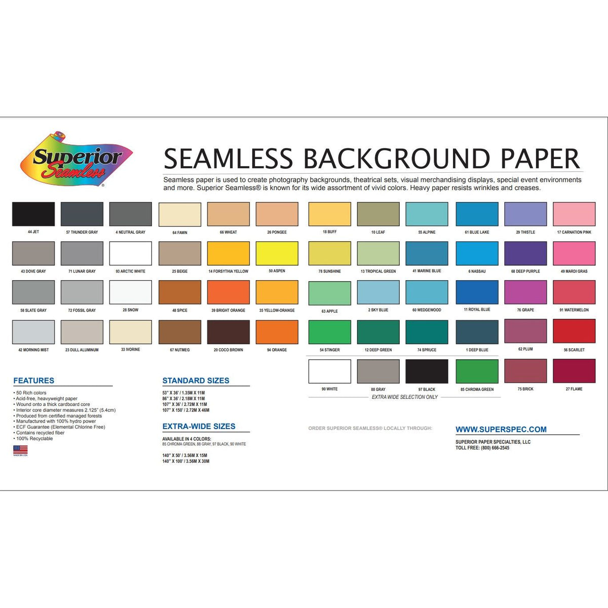 Superior Seamless Background Paper Colour Chart – Dragon Image Pty Ltd