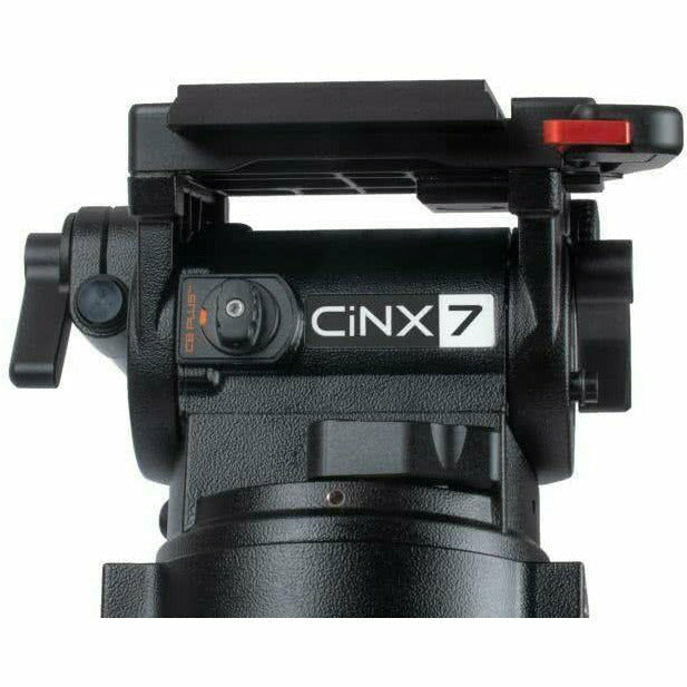 Miller CiNX 7 Fluid Head supplied with telescopic pan handle (698), clamp nut, camera plate (1065) and replaceable 100mm claw ball (1290) - Dragon Image