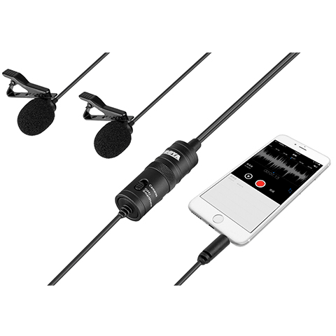 BOYA BY-M1DM Dual Mic. Lavalier Microphone for Smartphones & DSLR - Dragon Image