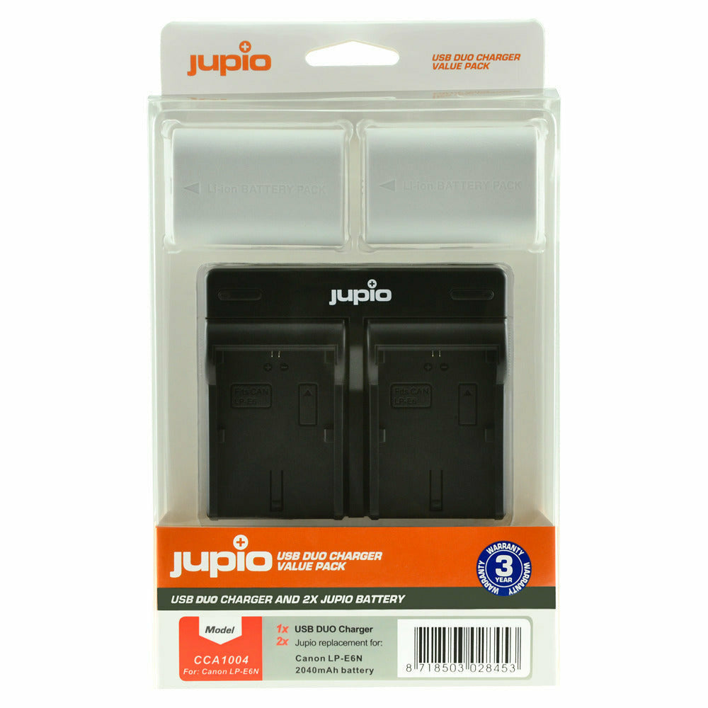 Jupio Kit: 2 x Canon LP-E6N Ultra 2040mAh Batteries + USB Dual Charger - Dragon Image