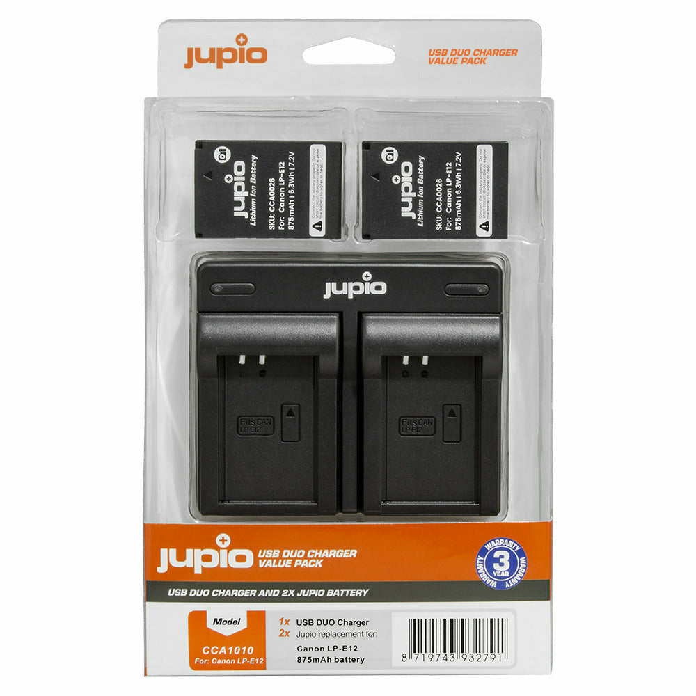 Jupio Kit: 2 x Canon LP-E12 875mAh Batteries + USB Dual Charger - Dragon Image