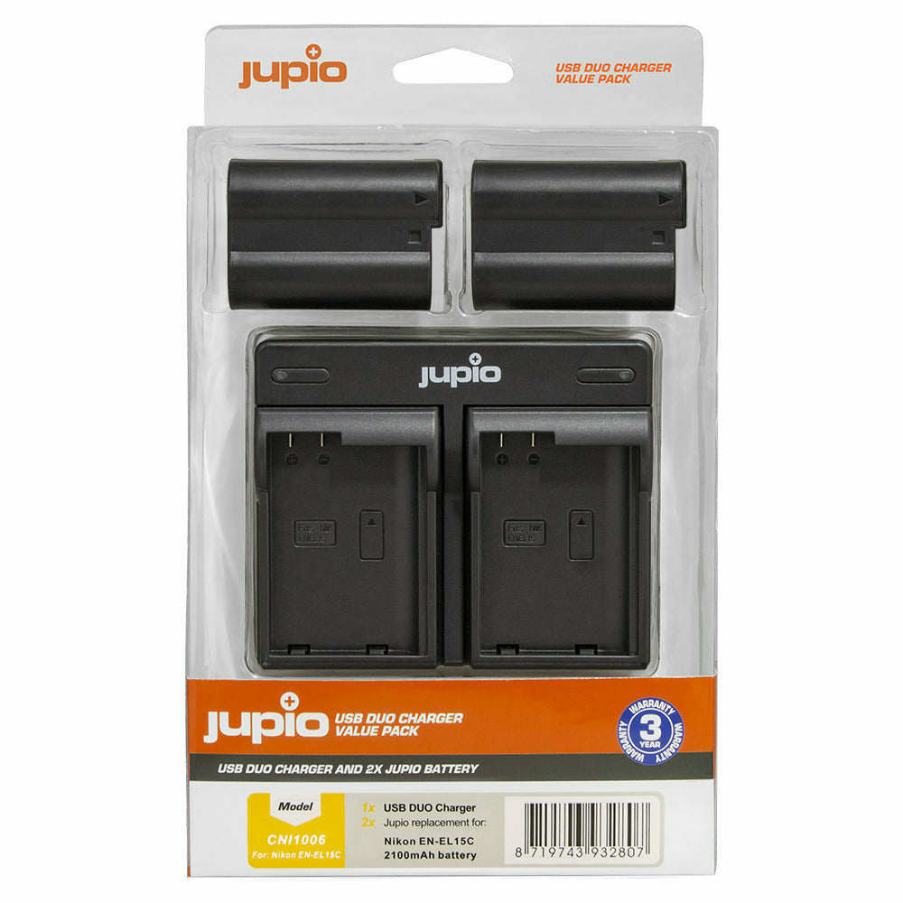 Jupio Kit: 2 x Nikon EN-EL15C 2100mAh Batteries + USB Dual Charger - Dragon Image