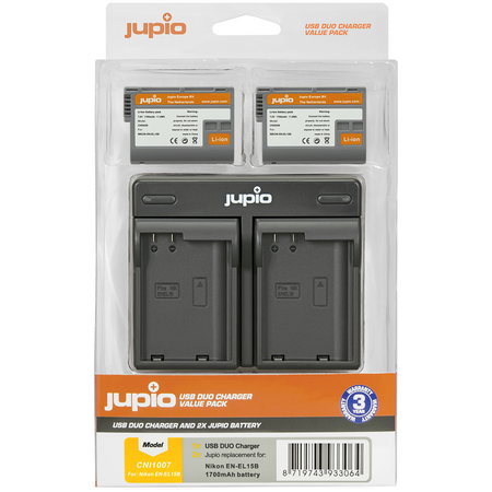 Jupio Kit: 2 x Nikon EN-EL15B 1700mAh Batteries + USB Dual Charger - Dragon Image